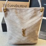 Saint Laurent Niki Supple Bucket In Suede Gray 38cm - Image 4