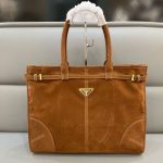 Prada Bonnie Large Suede Handbag Brown 38Cm 1Ba433 2C4S F0401 V Moo - Image 3