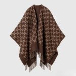Gucci Gg Wool Jacquard Cape Brown And Beige 140cm 817831 3g200 2579 - Image 3