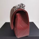 Chanel Medium Classic Flap Bag Silver Hardware Burgundy 25Cm A01113 - Image 9