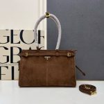 Prada Bonnie Large Suede Handbag Cacao Brown 38Cm 1Ba433 2C4S F0324 V Moo - Image 3