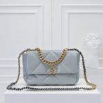 Chanel 19 Flap Bag Shiny Gold And Silver Tone Light Blue 26Cm - Image 3