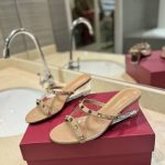 Valentino Garavani Rockstud Skin Heeled Sandals Beige - Image 4