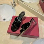 Valentino Garavani Rockstud Skin Heeled Sandals Black - Image 5