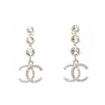 Chanel Crystal Cc Drop Earrings Gold