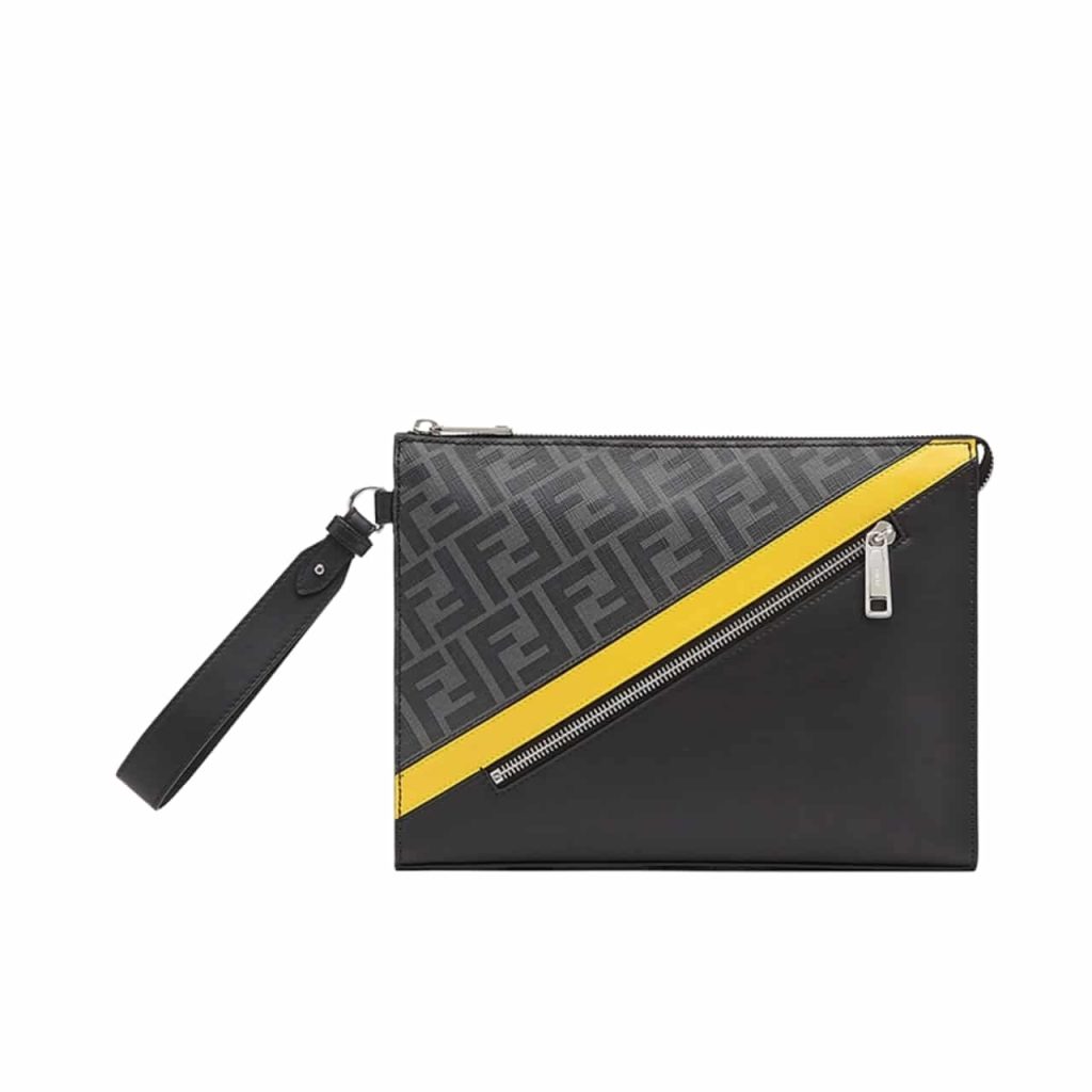 Fendi Diagonal Flat Pouch Ff Jacquard Fabric Bag Black And Grey 26Cm - Image 2
