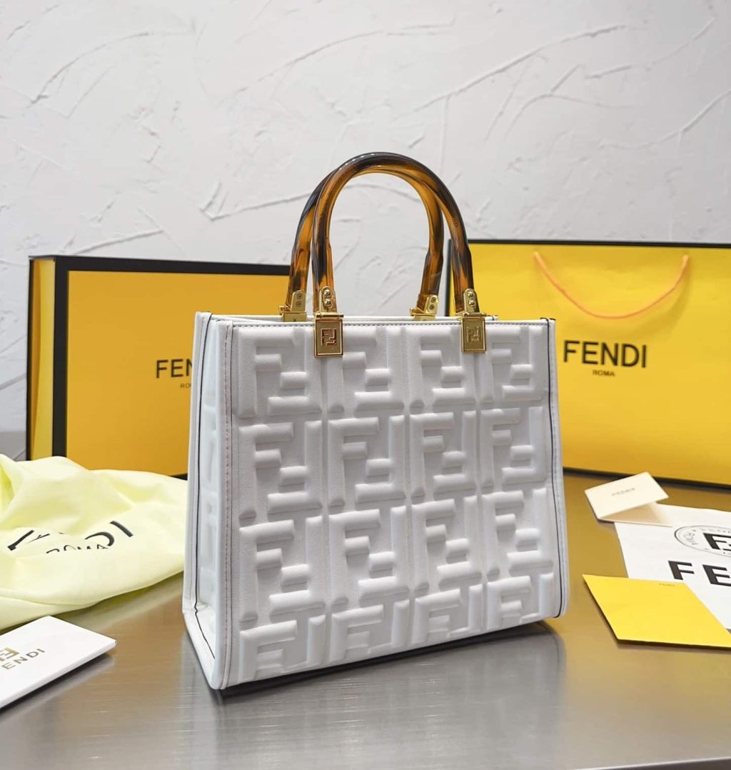 Fendi Sunshine Small White Leather Shopper 25Cm 8Bh394Amcvf0Qvl - Image 3