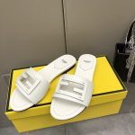 Fendi Baguette White Leather Slides - Image 3