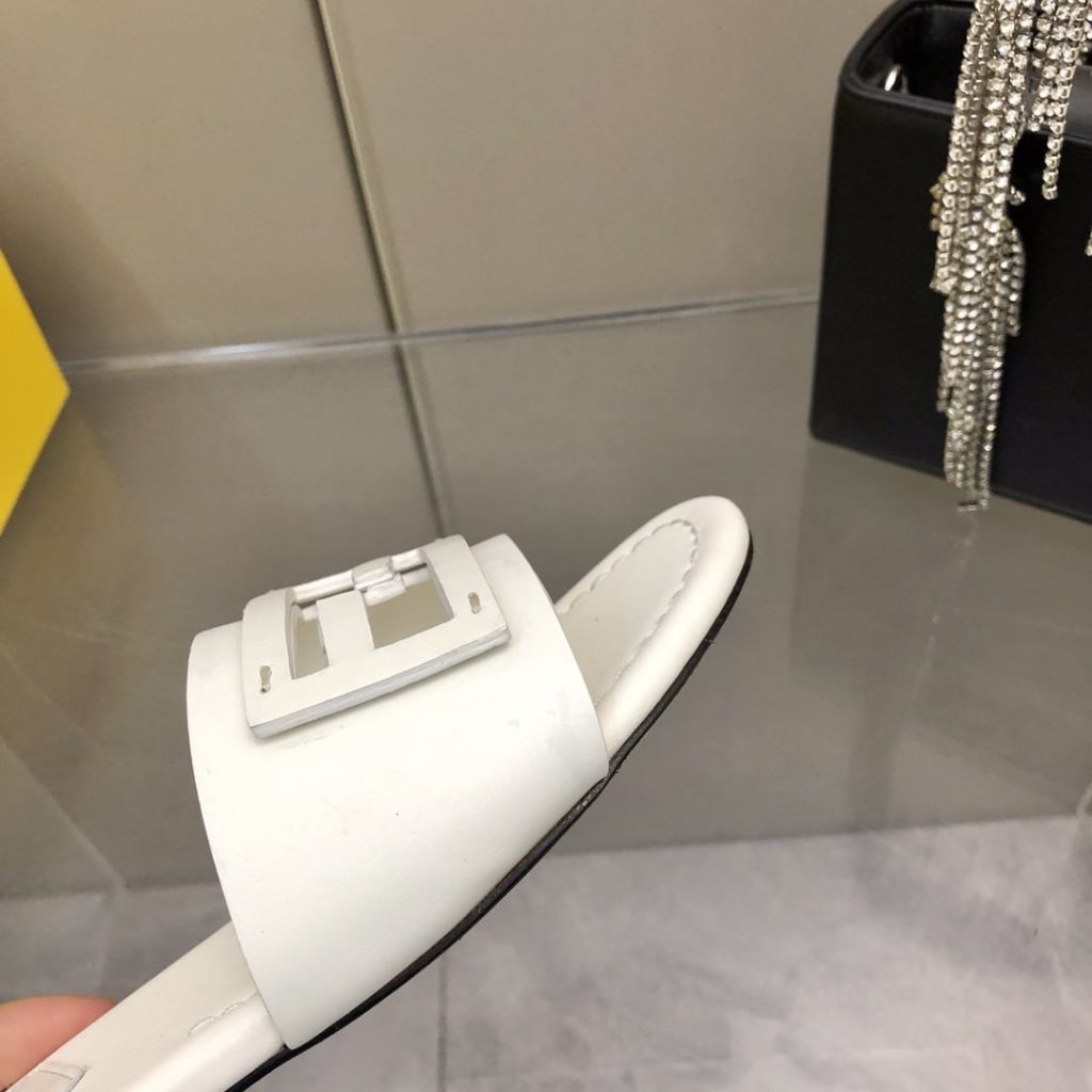 Fendi Baguette White Leather Slides - Image 8