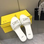 Fendi Baguette White Leather Slides - Image 9