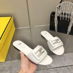 Fendi Baguette White Leather Slides - Image 10
