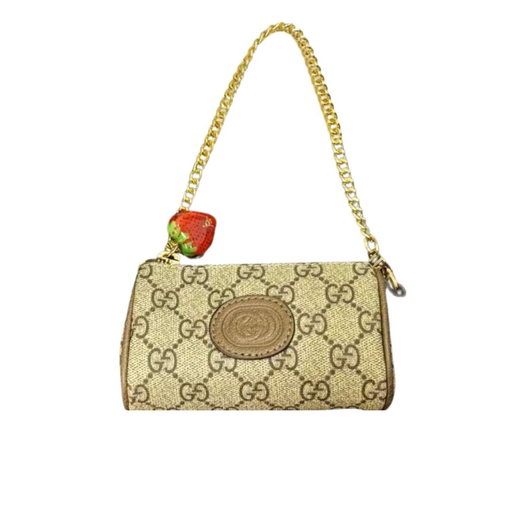 Gucci Double G Coin Purse Strawberry Wallet Beige 13Cm - Image 2
