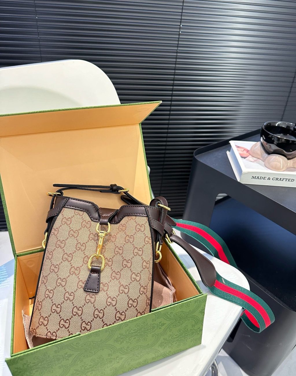 Gucci Original Gg Small Bucket Bag Beige And Ebony 19Cm 782919 Fadac 9762 - Image 5