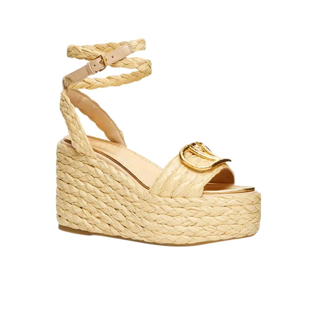 Valentino Garavani Vlogo Raffia Platform Wedge Sandals Natural - Image 2