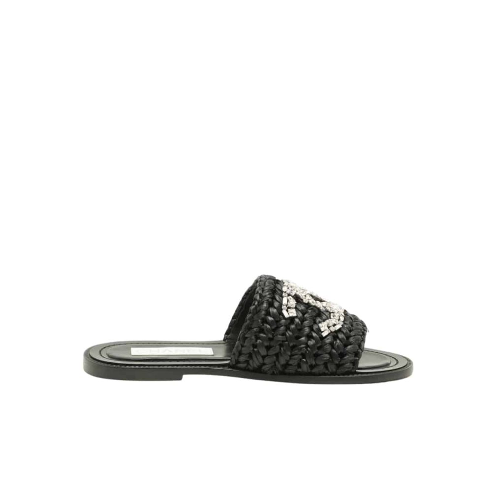 Chanel Coco Mark 23Ss Straw And Leather Sandals - Image 2