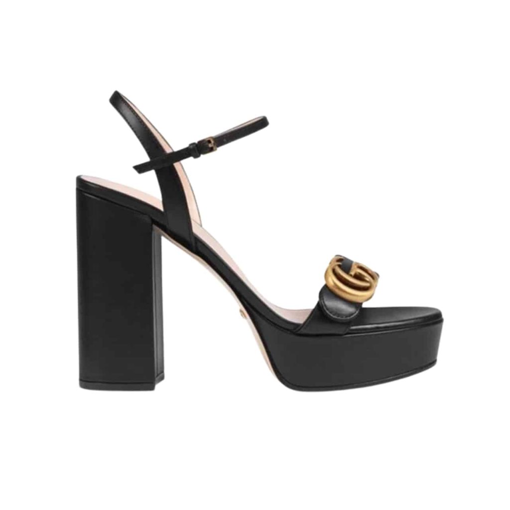 Gucci Gg Leather Heeled Sandal Black - Image 2
