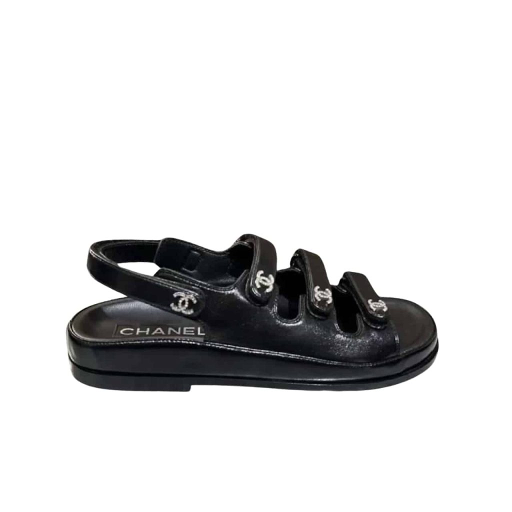 Chanel Triple Velcro Strap Sandals Black G45628 B16403 94305 - Image 2