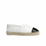 Chanel Embroidered Espadrille Leather Black Cap Toe Flats White CC - Image 11