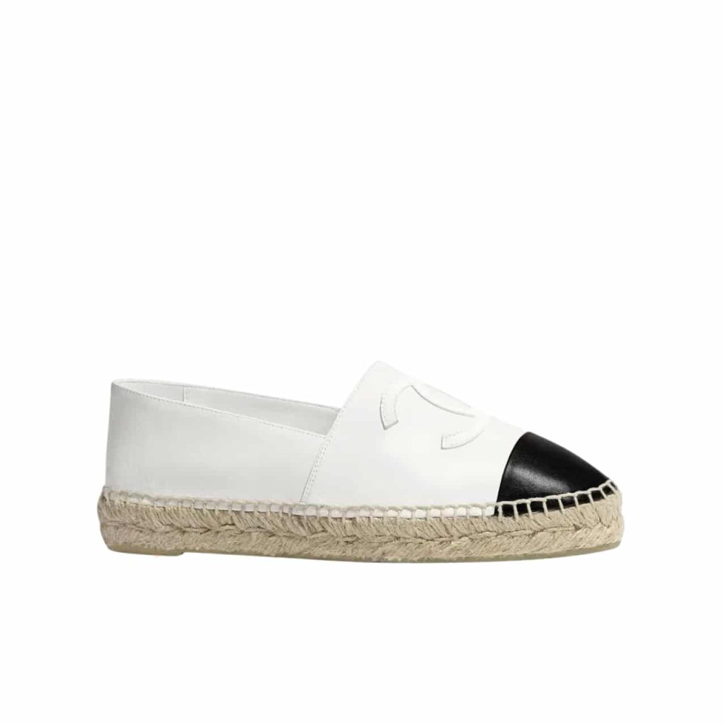 Chanel Embroidered Espadrille Leather Black Cap Toe Flats White CC - Image 2