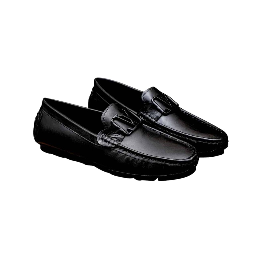 Louis Vuitton Loafer Matte Leather With Lv Logo In Black - Image 2