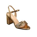 Gucci Gold Metallic Laminate Leather Mid Heel Sandal 453379 - Image 10