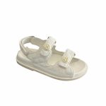 Chanel Cc Button Velcro White Sandals Grained Leather - Image 11