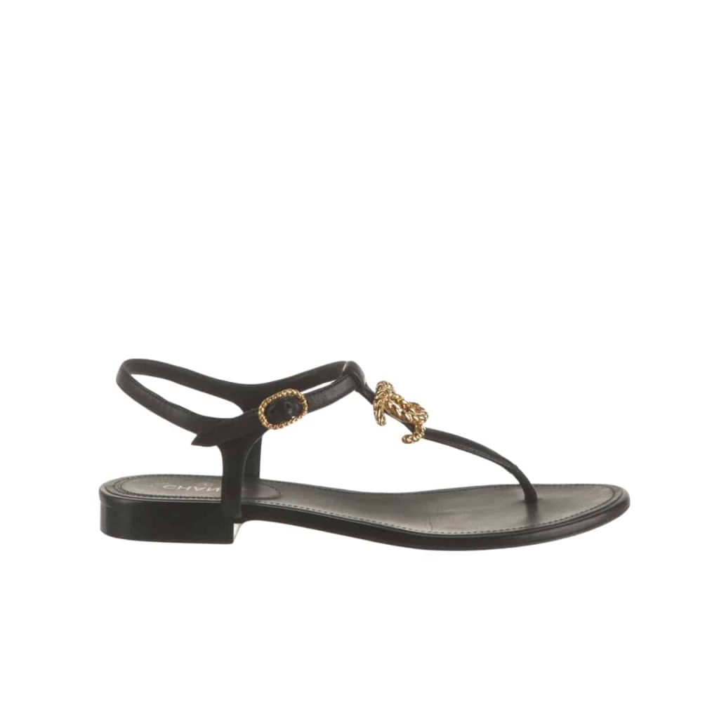 Chanel Gold CC Logo Thong Sandals Black - Image 2