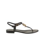Chanel Gold CC Logo Thong Sandals Black