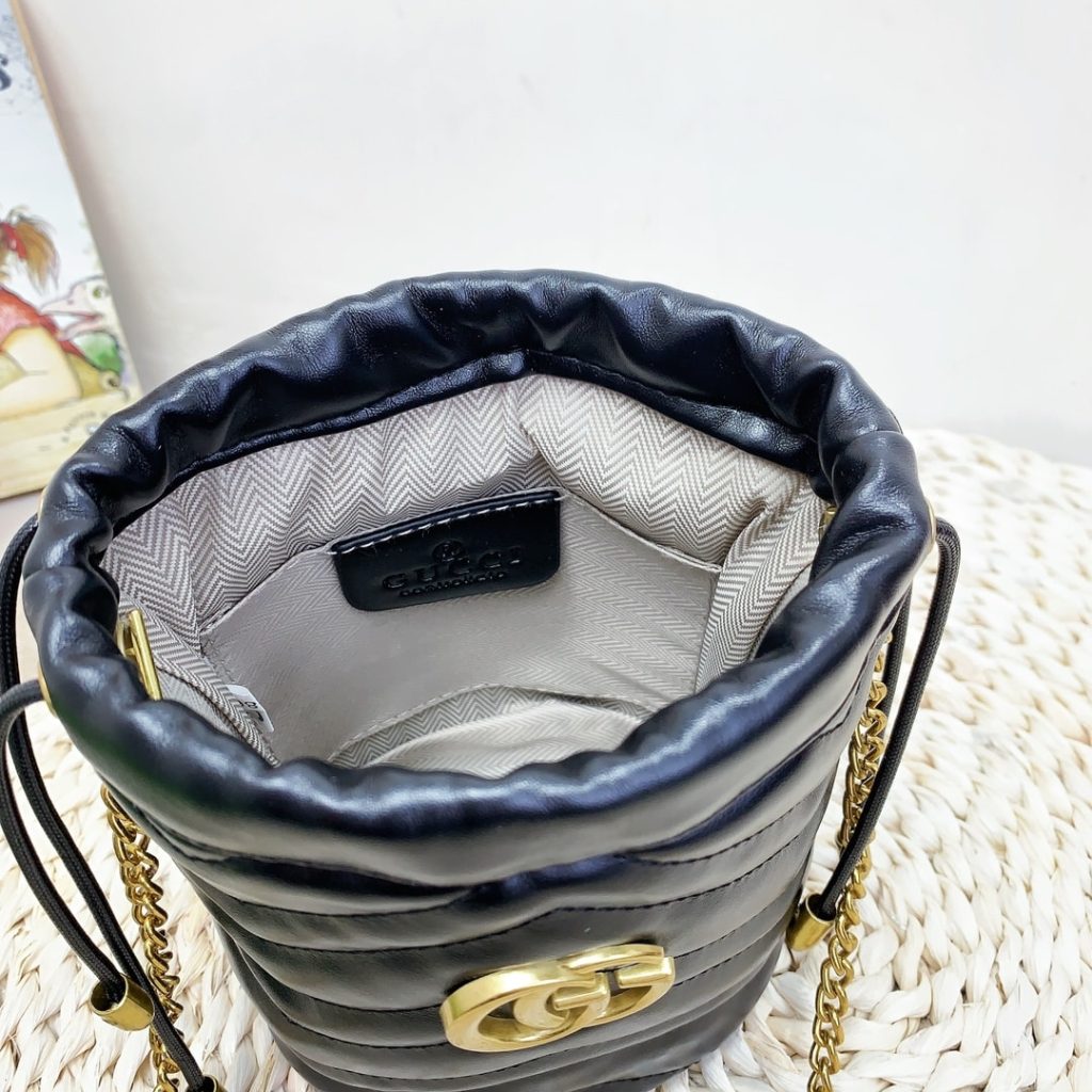 Gucci Gg Marmont Matelassé Chevron Mini Bucket Bag Black 15Cm ‎575163 Dtdrt 1000 - Image 3