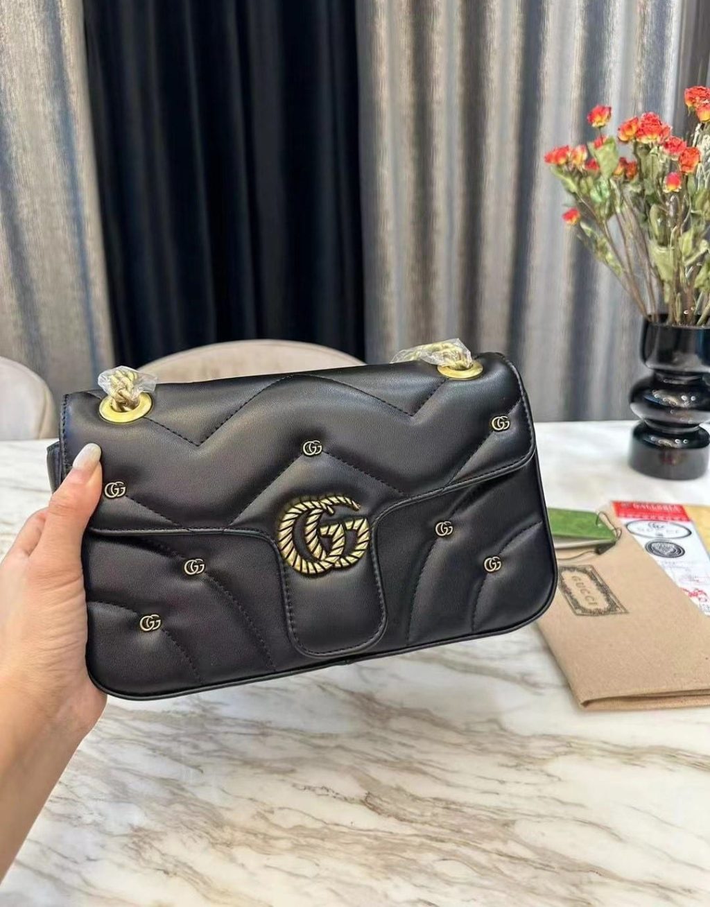 GUCCI GG MARMONT SHOULDER BAG BLACK 23CM 443497 AACPG 1000 - Image 8