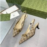 Gucci Women'S Slingback Pump With Horsebit Gg Canvas Beige And Ebony 782627 2Hk80 9763 - Image 5