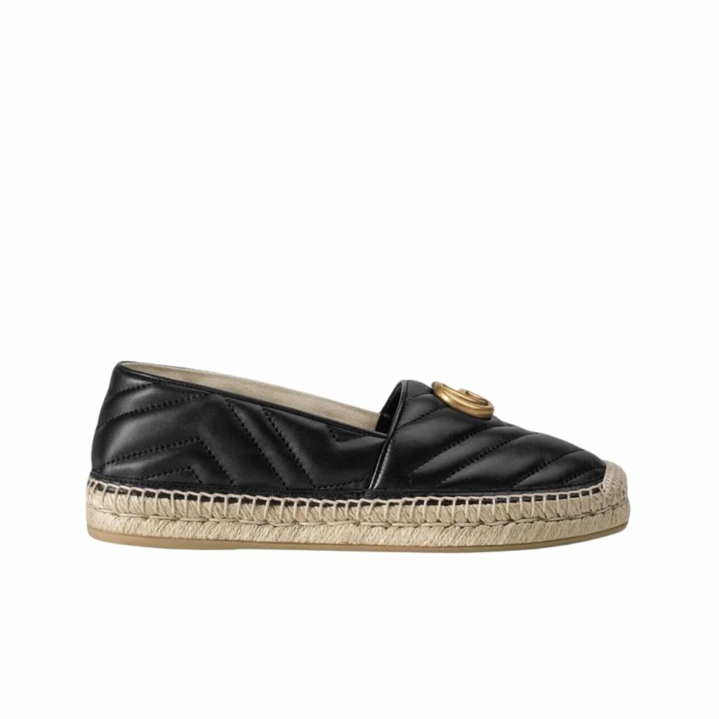 Gucci Espadrille Matelasse Chevron Leather With Double G Black 551890 Bko00 1000 - Image 2