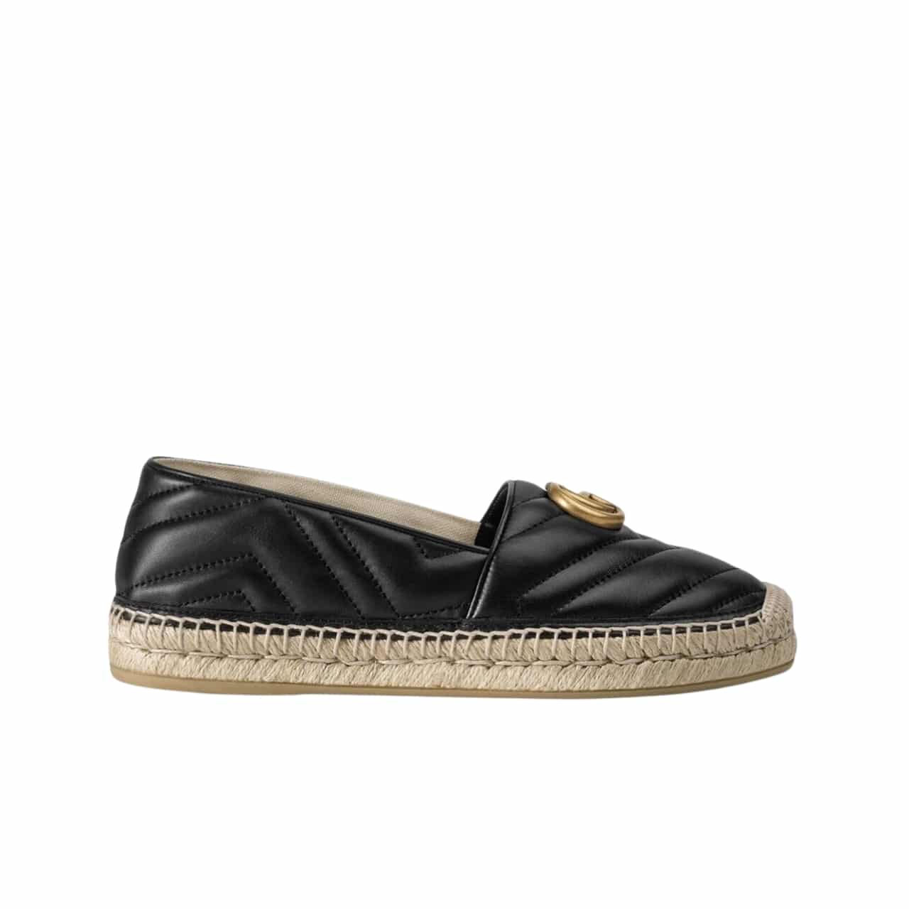 GCS1-2-1.jpg Gucci Espadrille Matelasse Chevron Leather With Double G Black 551890 Bko00 1000 - Image 1