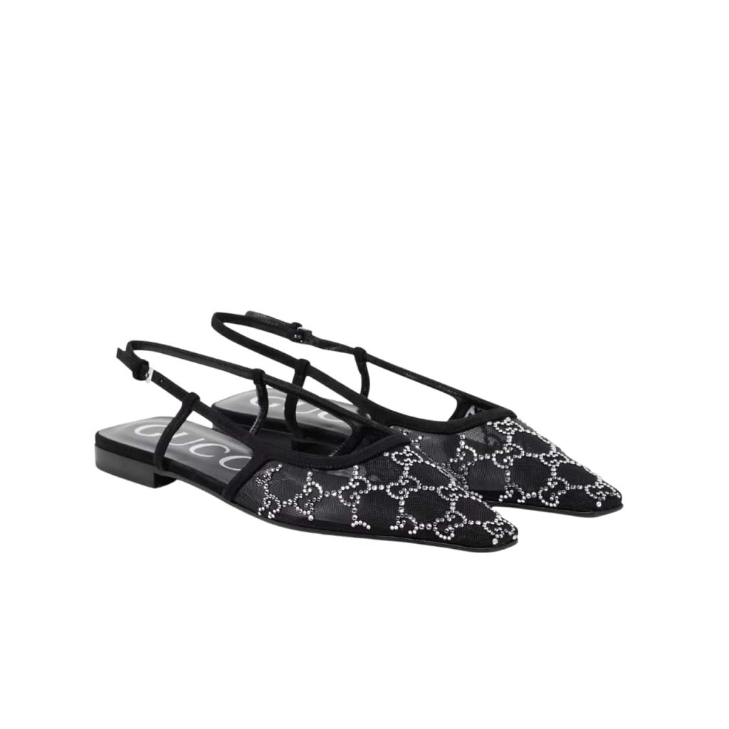 Gucci Gg Embellished Slingback Flats Black - Image 2