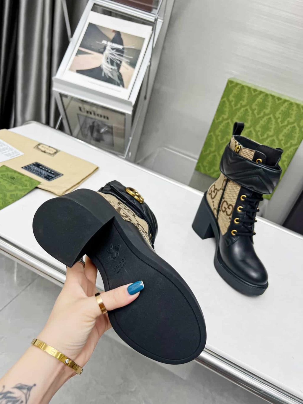 Gucci With Double G Ankle Boots Camel Ebony 719849 Aabd0 1183 - Image 4