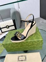 Gucci Leather Wedge Espadrille Sandals Black 8Cm - Image 4