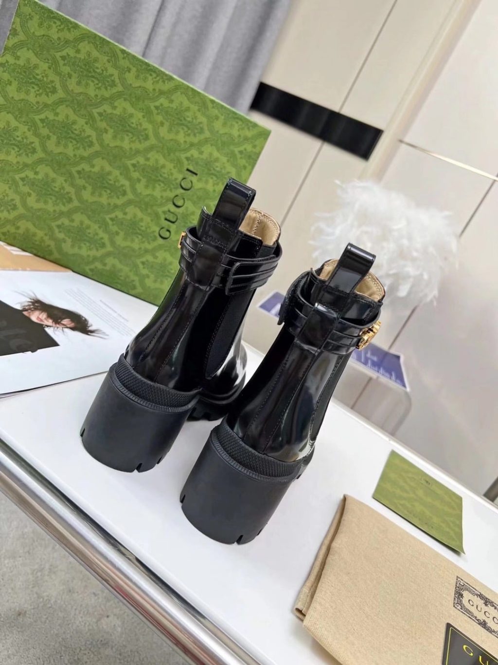 Gucci Women'S Ankle Boot With Logo Black 730064 Aabk6 1000 - Image 7