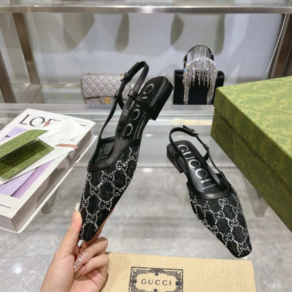 Gucci Gg Embellished Slingback Flats Black - Image 4