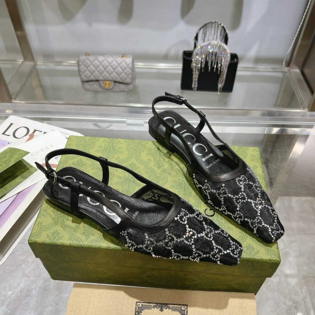Gucci Gg Embellished Slingback Flats Black - Image 6