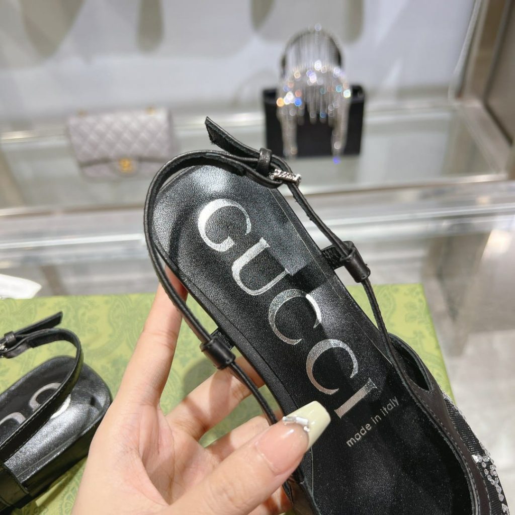 Gucci Gg Embellished Slingback Flats Black - Image 7