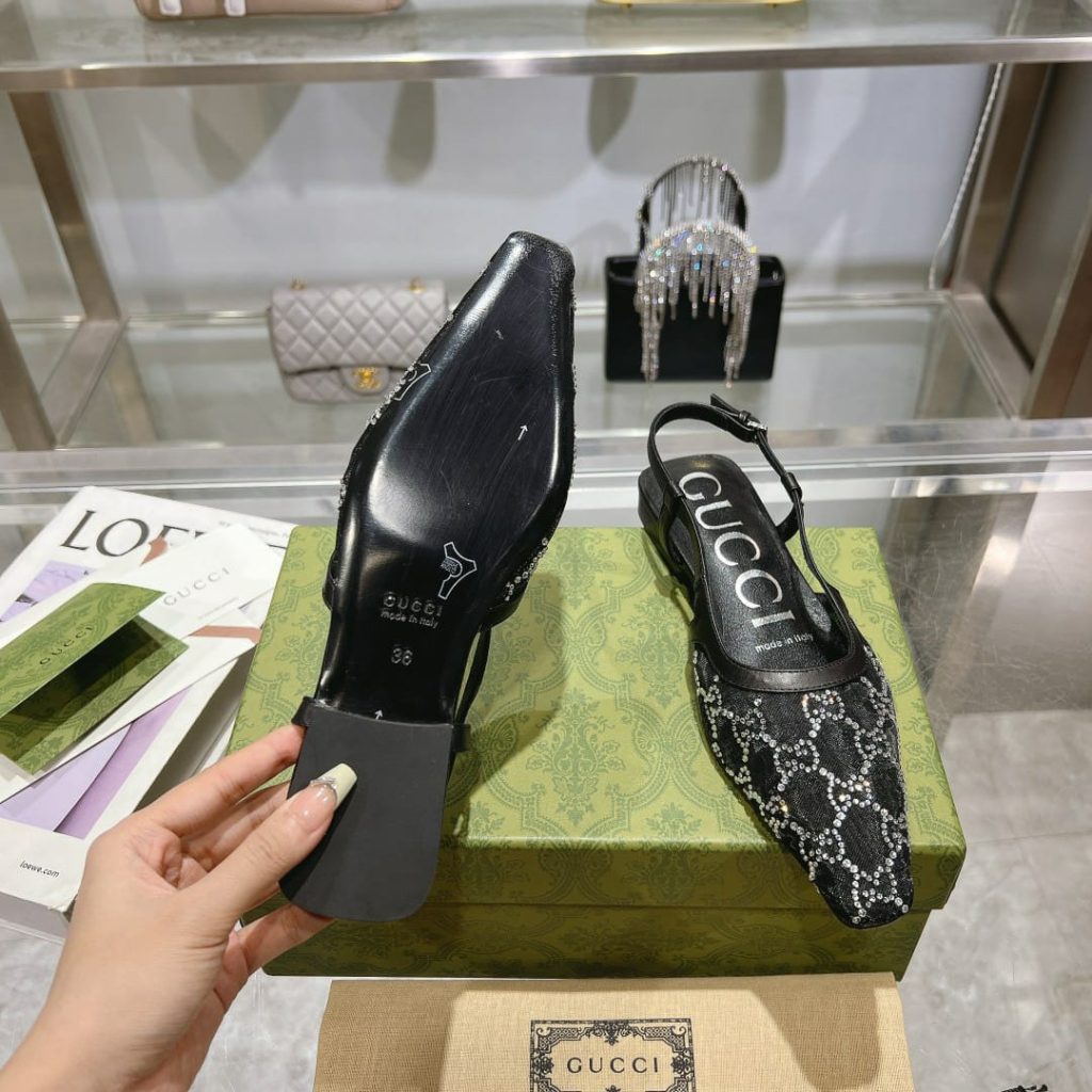 Gucci Gg Embellished Slingback Flats Black - Image 8