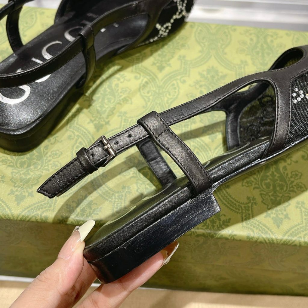 Gucci Gg Embellished Slingback Flats Black - Image 9