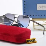 Gucci Square Gradient Vintage Gold Metal Sunglasses Blue - Image 3