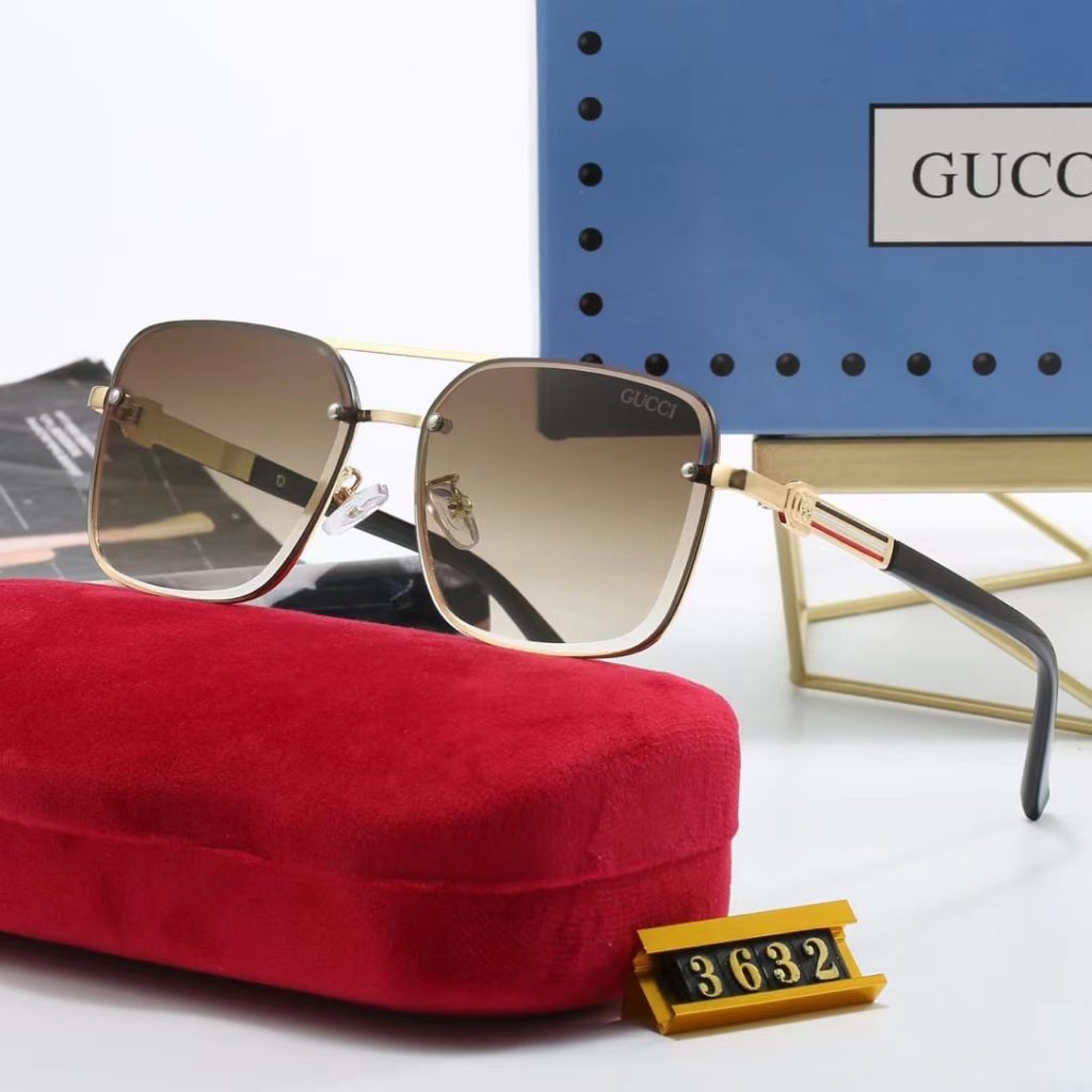 Gucci Square Gradient Vintage Gold Metal Sunglasses Brown - Image 3