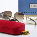 Gucci Square Gradient Vintage Gold Metal Sunglasses Brown - Image 3