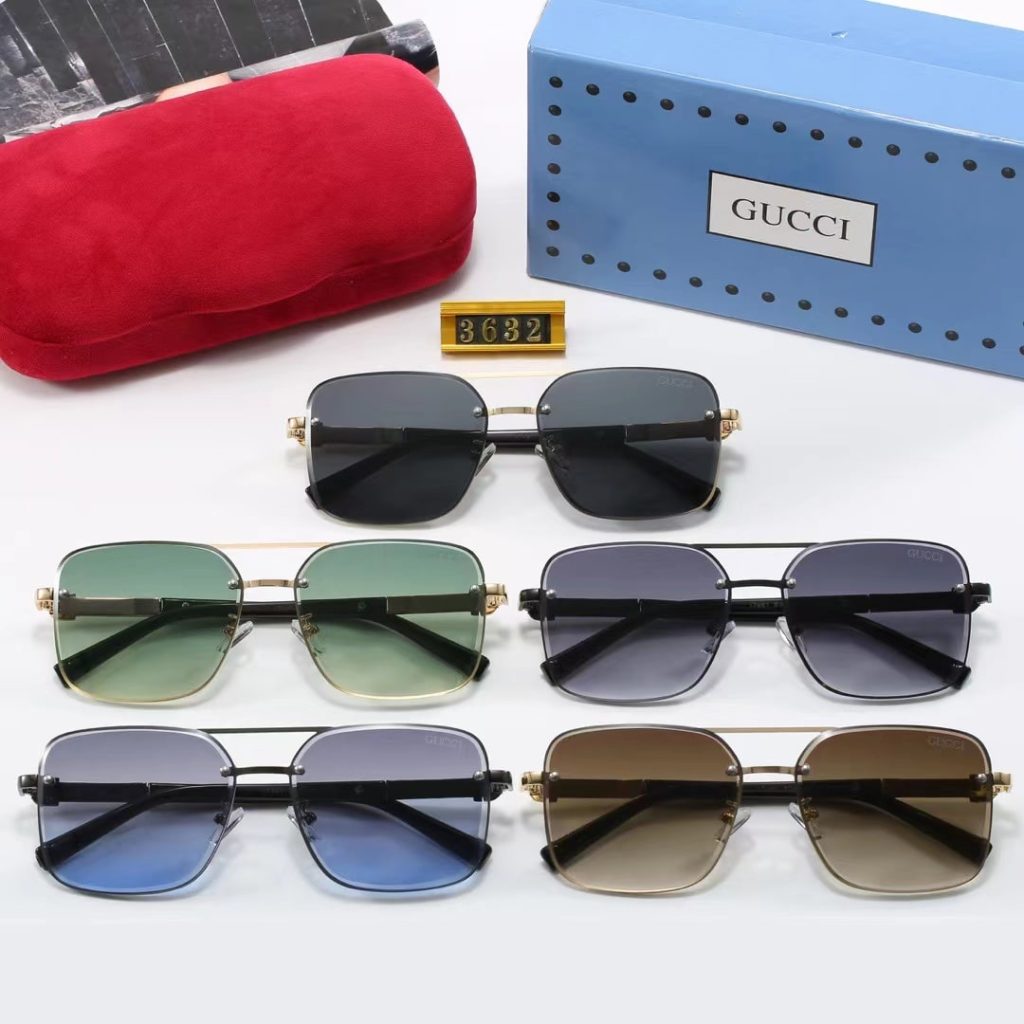 Gucci Square Gradient Vintage Gold Metal Sunglasses Blue - Image 4