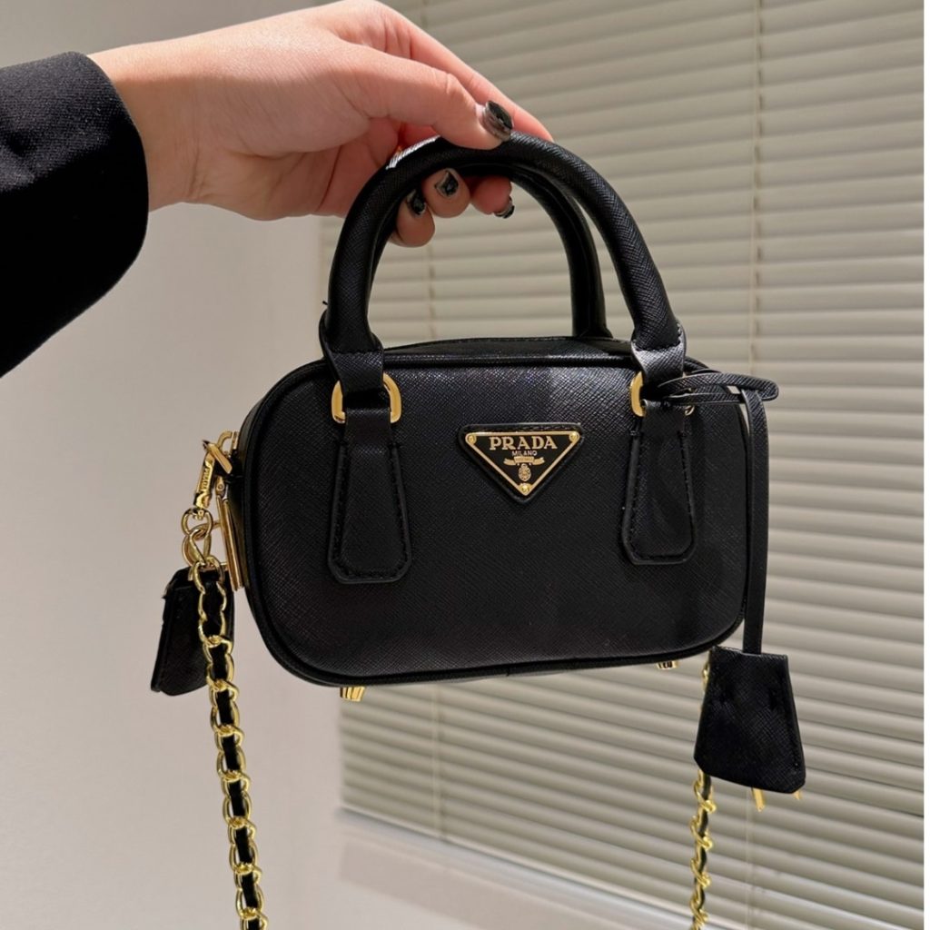Prada Saffiano Lux Signature Mini Bauletto Bag Black 19Cm - Image 3