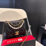 Chanel Mini Flap Bag Shiny Imitation Pearls And Gold Tone Metal Black 17Cm - Image 3