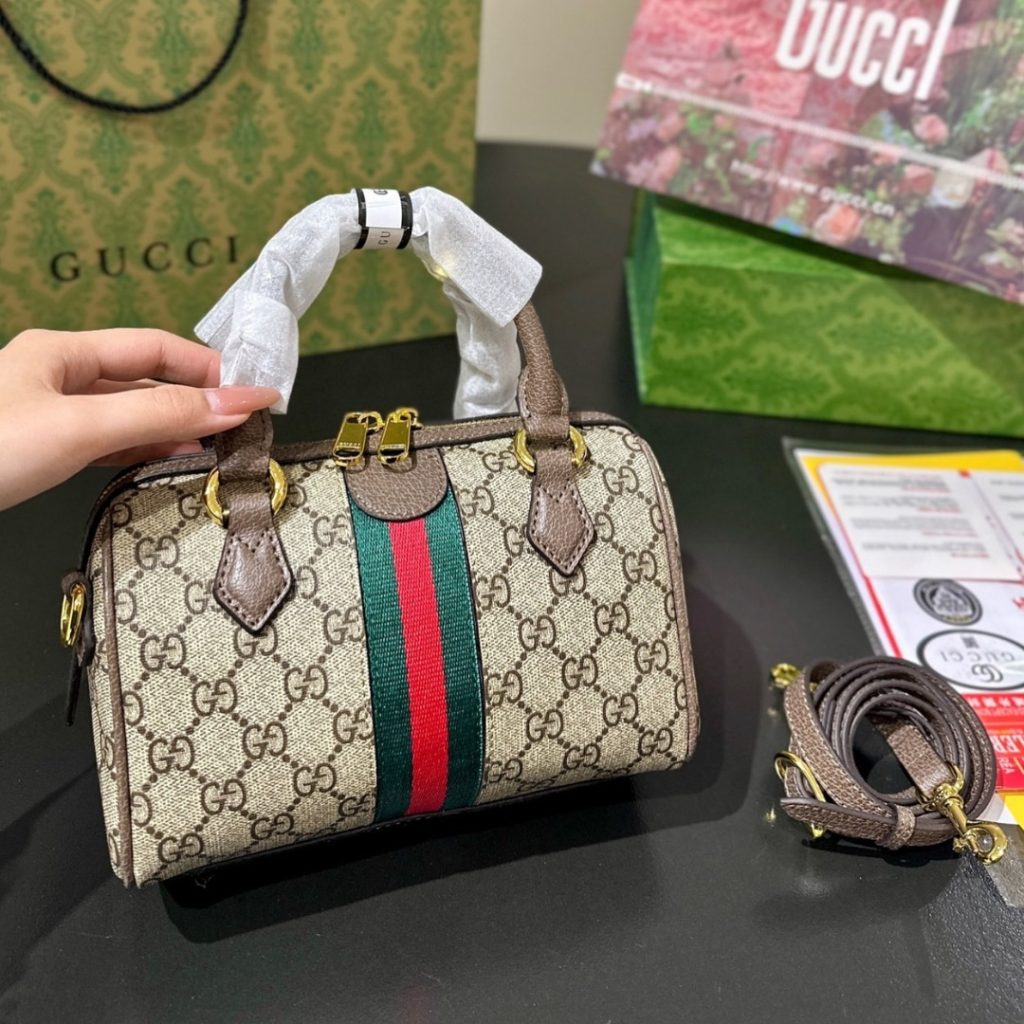 Gucci Ophidia Small Boston Bag GG Monogram Beige And Dark Brown 22Cm 772053 96IWG 8745 - Image 5