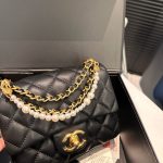 Chanel Mini Flap Bag Shiny Imitation Pearls And Gold Tone Metal Black 17Cm - Image 4